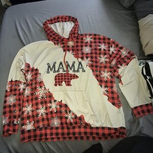 Cozy Red and Cream Mama Bear Hoodie